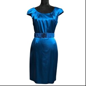 ANTONIO MELANI Blue Sheath Midi Dress with Flutter Cap Sleeves
